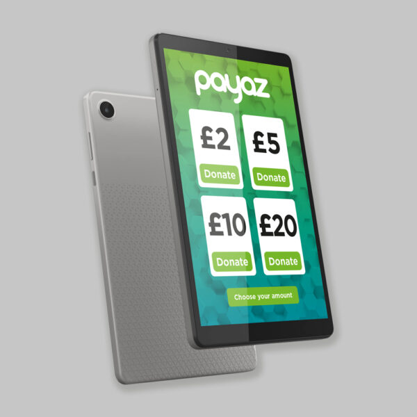 Payaz donation options on tablet screen
