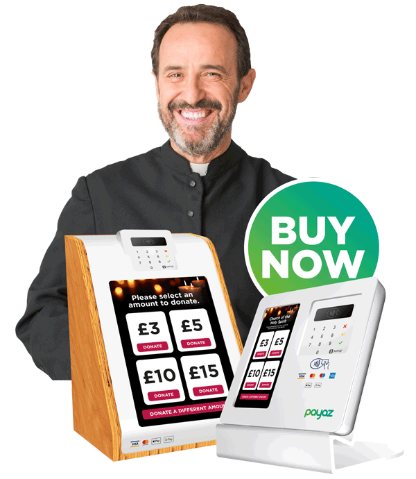 Priest using a Payaz terminal