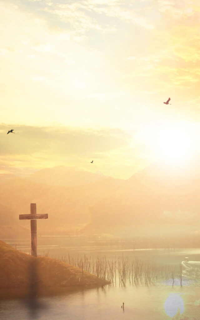 AI image of a cross on a lake